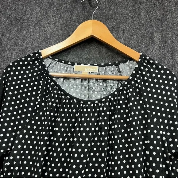 Michael Kors Women's Ruffle 1/4 Sleeve Polka Dot Blouse Black Size M - Picture 2 of 9